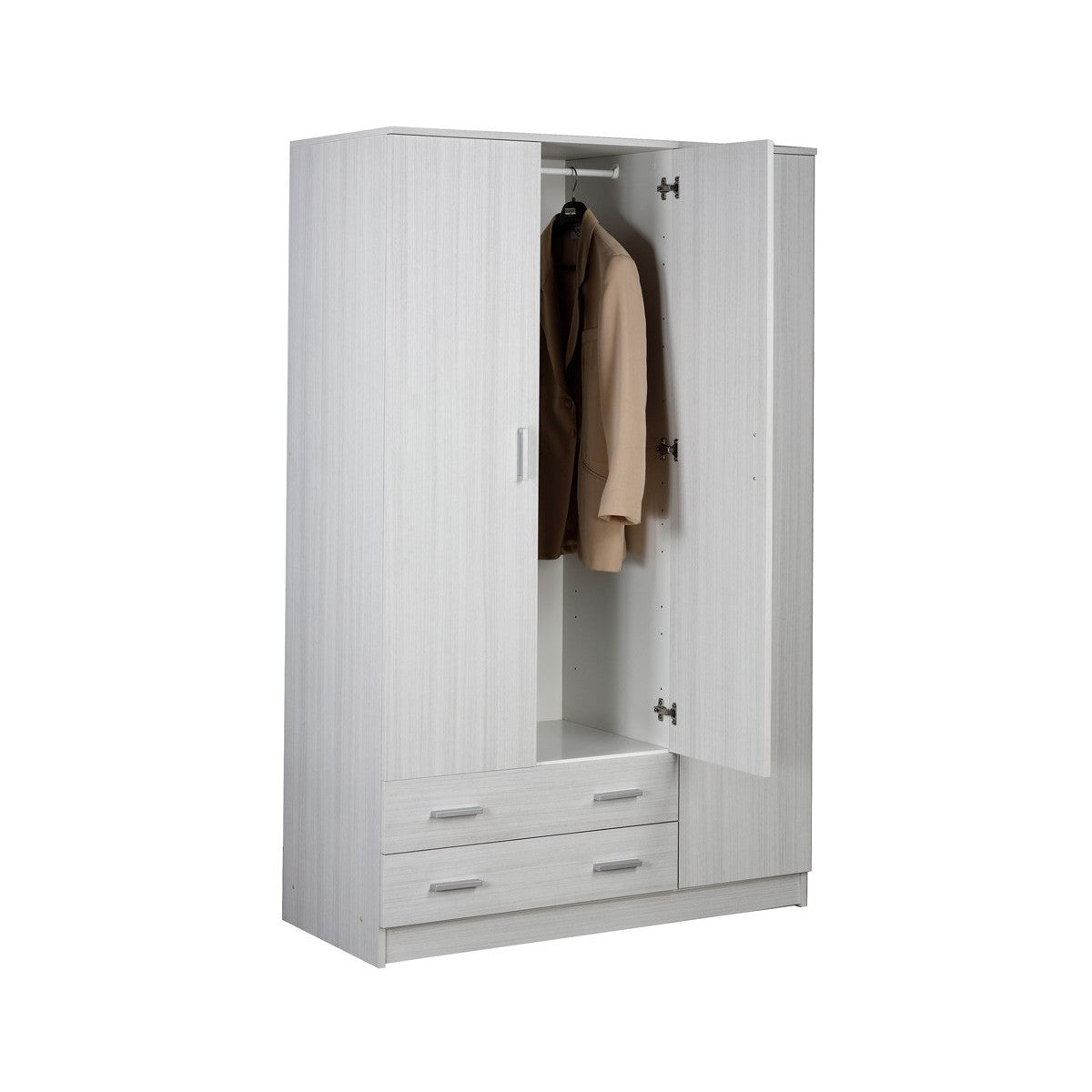 Armadio Bianco 180 h 3 Ante con 2 Cassetti Appendiabiti Mobile Camera da Letto