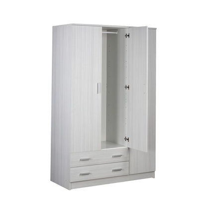 Armadio Bianco 180 h 3 Ante con 2 Cassetti Appendiabiti Mobile Camera da Letto