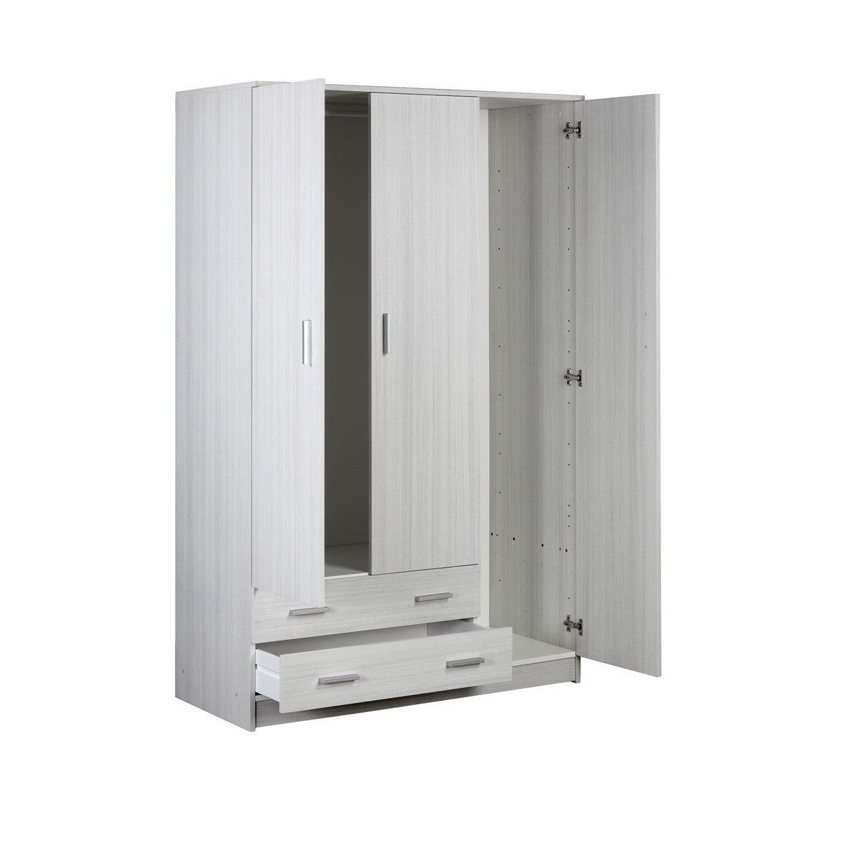 Armadio Bianco 180 h 3 Ante con 2 Cassetti Appendiabiti Mobile Camera da Letto