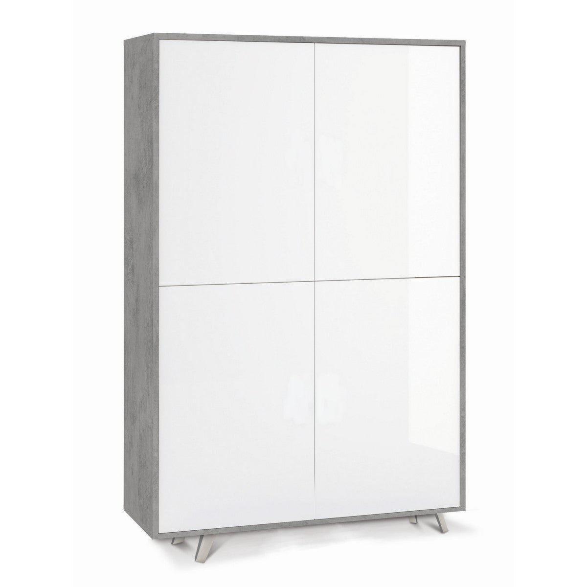 Armadio Credenza Cemento Bianco Lucido Ripiani 4 Ante Soggiorno Mobile