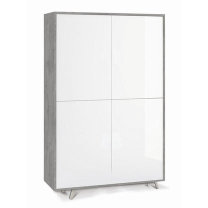 Armadio Credenza Cemento Bianco Lucido Ripiani 4 Ante Soggiorno Mobile