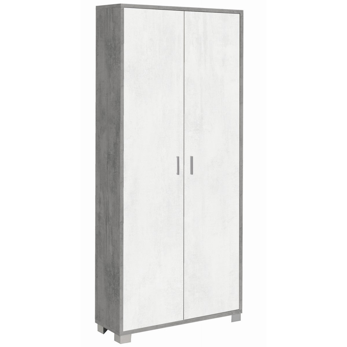 Armadio Slim 2 Ante 190 cm Cemento Bianco con Ripiani Mobile Scarpiera