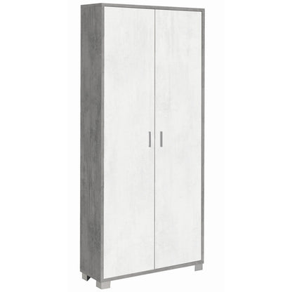 Armadio Slim 2 Ante 190 cm Cemento Bianco con Ripiani Mobile Scarpiera