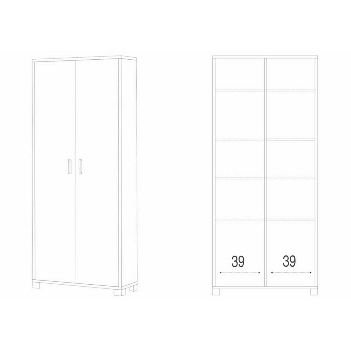 Armadio Slim 2 Ante 190 cm Cemento Bianco con Ripiani Mobile Scarpiera