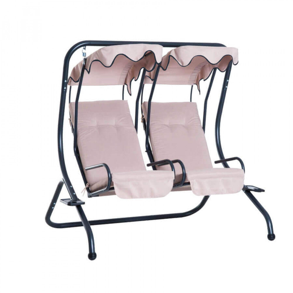 Dondolo Beige struttura Nera 174x136x182 cm con Sedute Separate