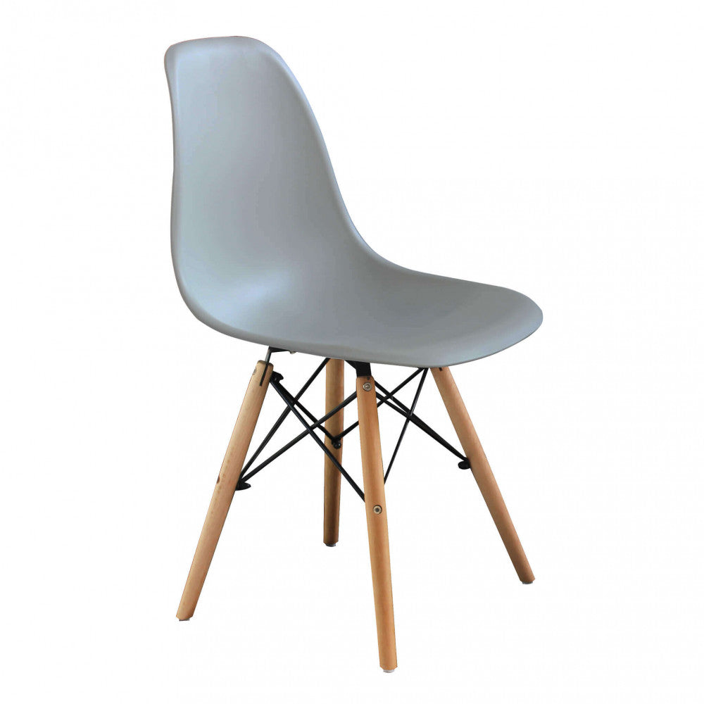 Set di 4 sedie grigie moderne, in metallo e legno, senza braccioli