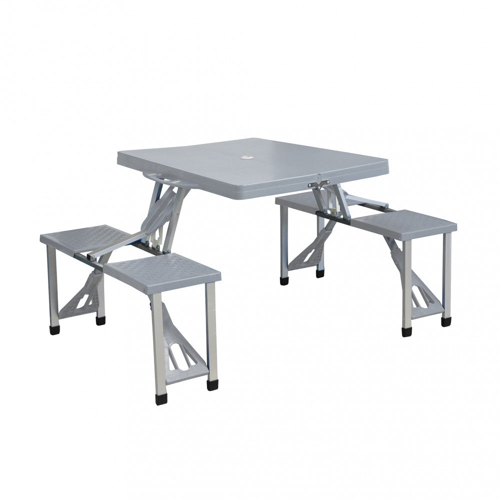 Set tavolo pieghevole con 4 sgabelli grigio da Esterno Pic nic