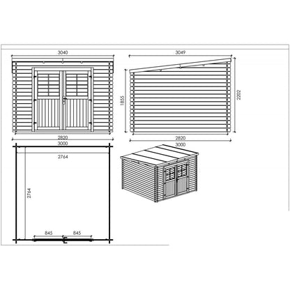 Casetta in Legno 3x3 28 mm Ripostiglio Attrezzi Block House da Giardino