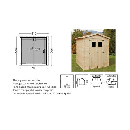 Casetta in Legno 19 mm da Esterno Giardino 2x2 mt Block House Porta Attrezzi da Esterno