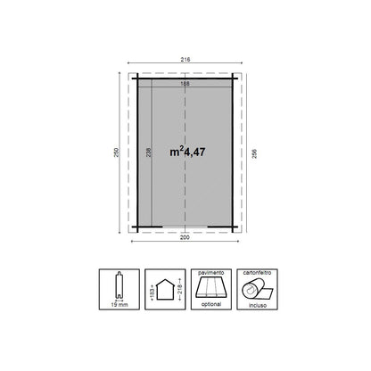 Casetta di Legno 2x2,5 Block House spessore 19 mm da Esterno Giardino Porta Attrezzi Armadio