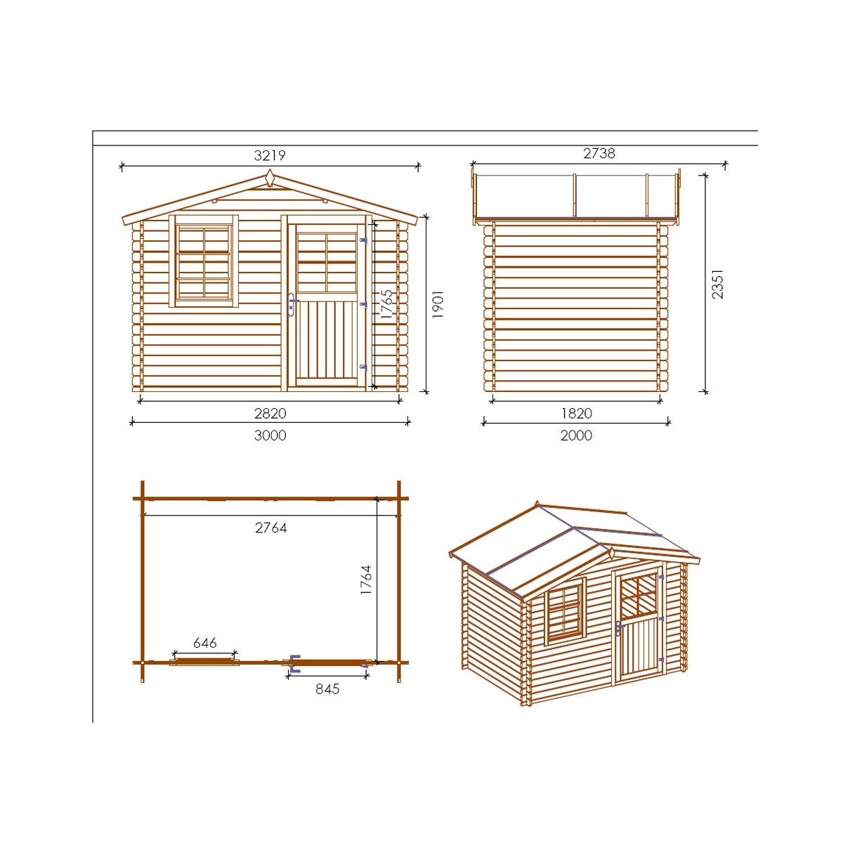 Casetta in Legno 3x2 Block House Ricovero per Attrezzi 28mm