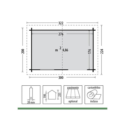 Casetta in Legno 3x2 Block House Ricovero per Attrezzi 28mm