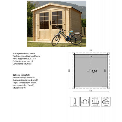 Casetta in Legno 2,5x2,5 da Giardino 28 mm Block House Porta Attrezzi