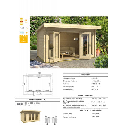Casetta in Legno 4x2 Block House da Giardino Ripostiglio per Attrezzi Chalet