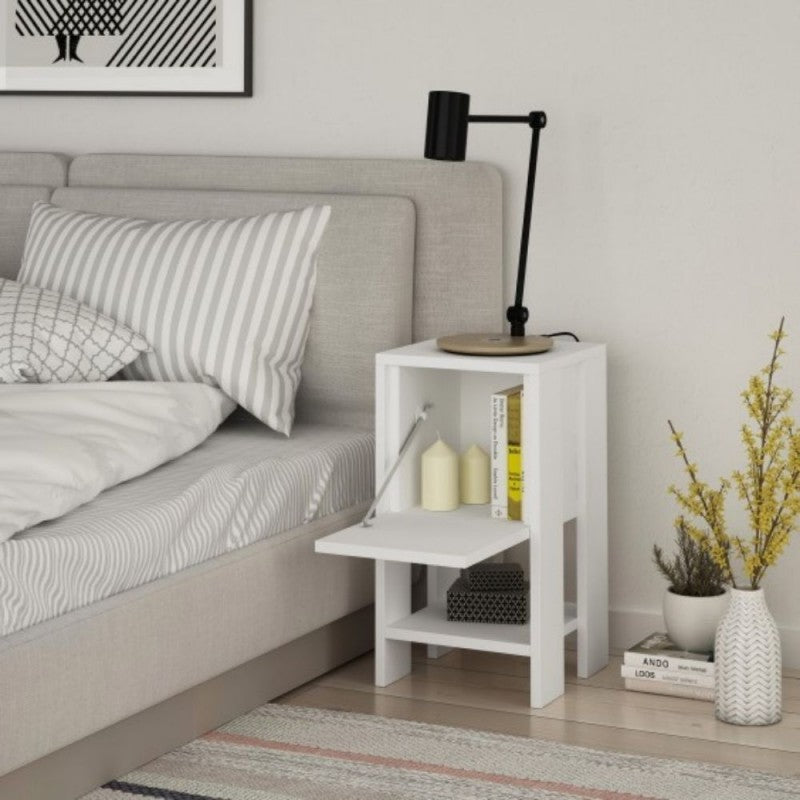 Comodino con Anta a Ribalta Camera da Letto Ripiano Bianco
