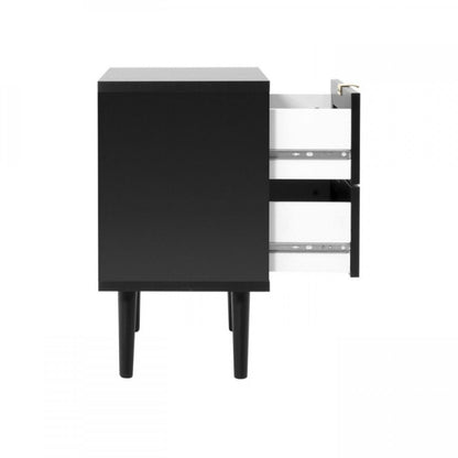 Comodino con 2 Cassetti Nero Per camera da letto Effetto vimini