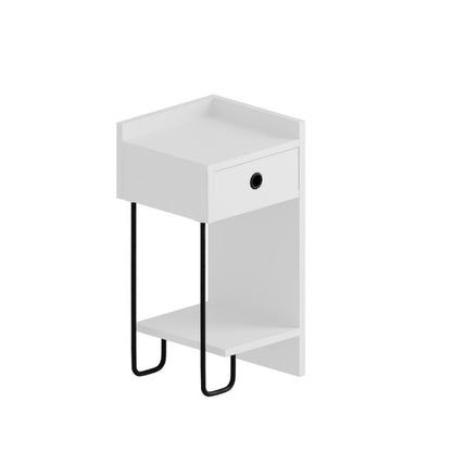 Comodino bianco con Cassetto e Gamba Metallo nero Salvaspazio Cameretta