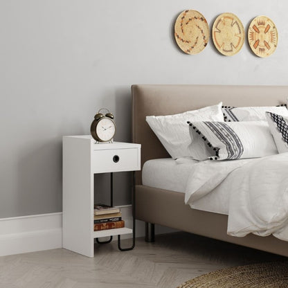 Comodino Bianco con Cassetto e Gamba in metallo