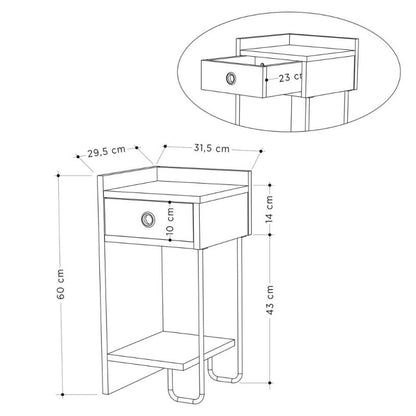 Comodino Bianco con Cassetto e Gamba in metallo