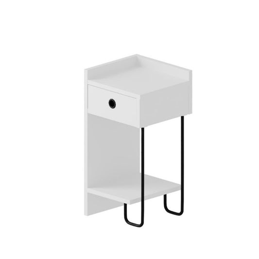 Comodino Bianco con Cassetto e Gamba in metallo