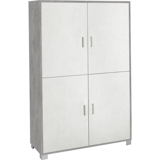 Credenza 4 Ante Armadio Bianco Cemento Mobile Buffet Ripiani Dispensa