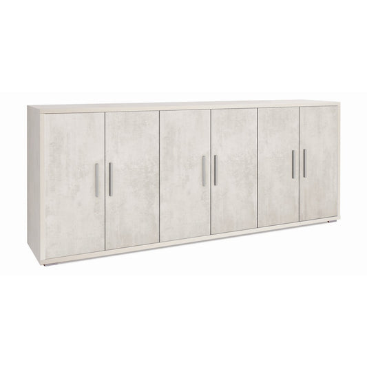 Credenza Armadio Basso Legno Mobile 6 Ante 200 Bianco Ripiani TV Moderno