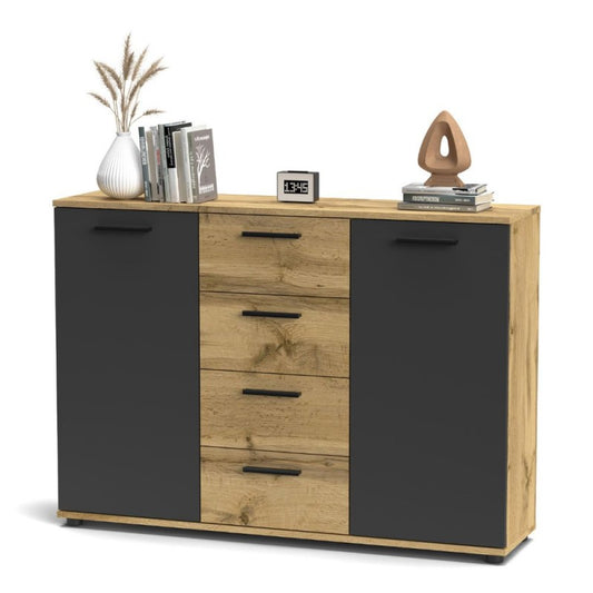 Credenza Salvaspazio Rovere Antracite 2 Ante Battenti 4 Cassetti da Salone