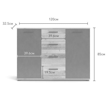 Credenza Salvaspazio Rovere Antracite 2 Ante Battenti 4 Cassetti da Salone