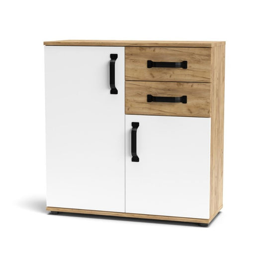 Credenza Bianca Rovere 2 Ante da Interno Salone 2 Cassetti 80x32x83 cm
