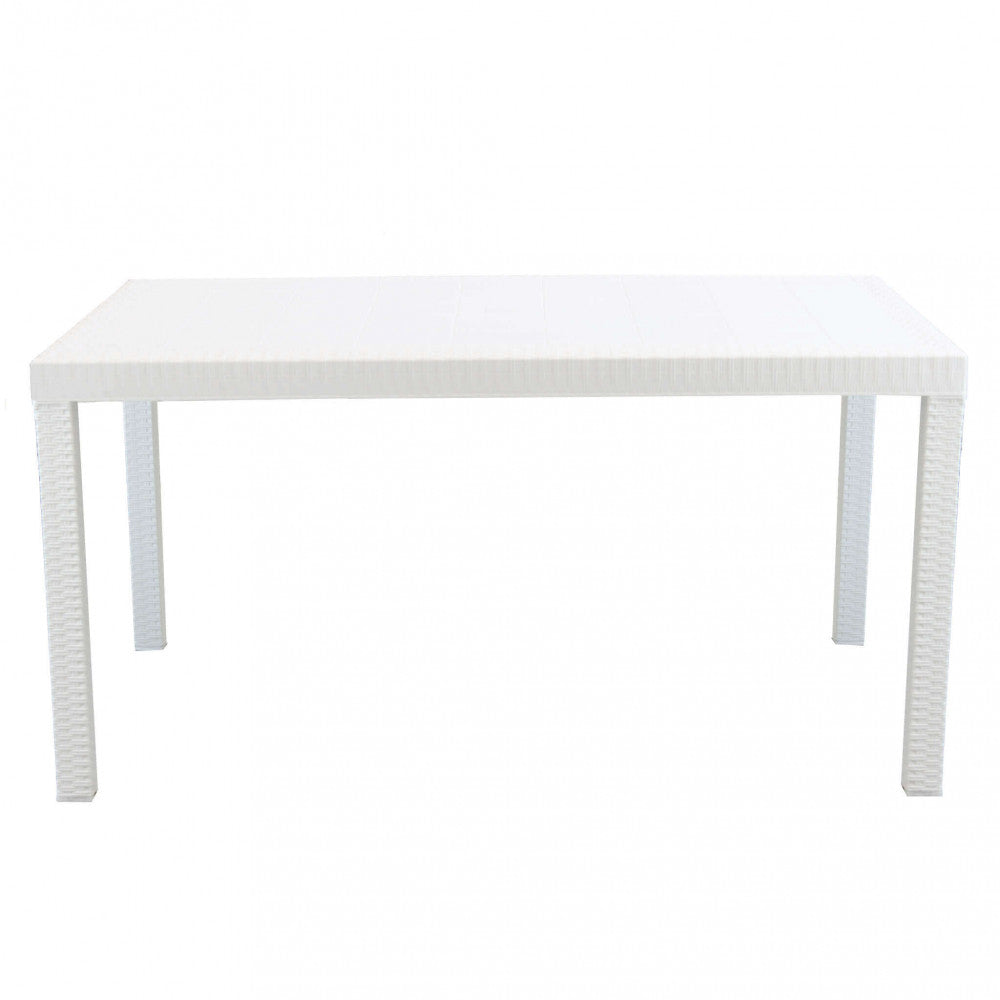 Tavolo 150x90 cm Rettangolare Fisso in Wicker Bianco