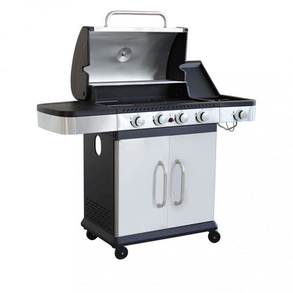 Barbecue a gas in acciaio inox 4 fuochi con fornello laterale da Esterno