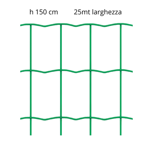 Rete per recinzioni elettrificate plastificata 50x75 mm, altezza 150 cm, rotolo 25 m