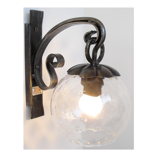 Lampada da Esterno 1x60W in ferro battuto e vetro martellato