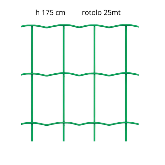 Rete per recinzioni elettrificate plastificata 50x75 mm, altezza 175 cm, rotolo 25 m