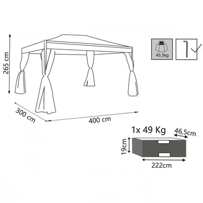 Gazebo 3x4 con telo e laterali beige struttura antracite