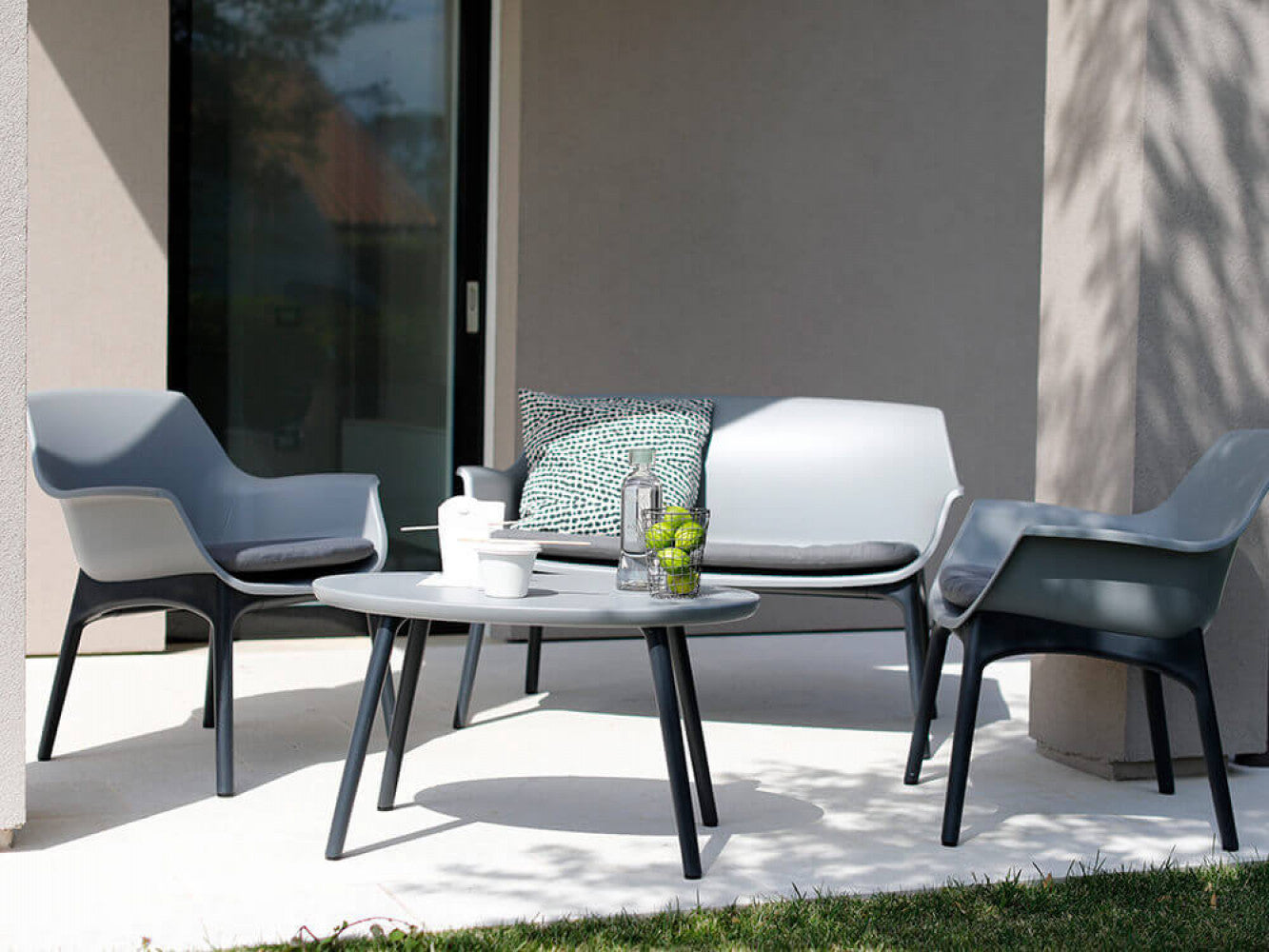 Salotto da esterno Giardino in plastica grigio Balcone Terrazzo