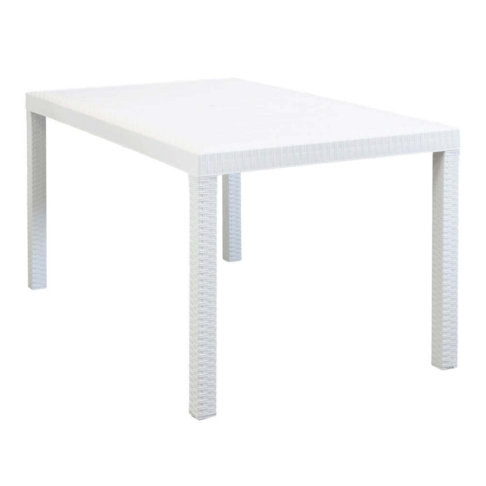 Tavolo 150x90 cm Rettangolare Fisso in Wicker Bianco