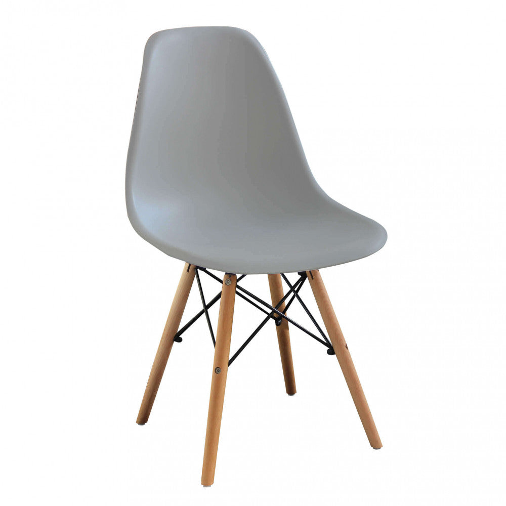 Set di 4 sedie grigie moderne, in metallo e legno, senza braccioli