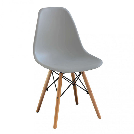 Set di 4 sedie grigie moderne, in metallo e legno, senza braccioli