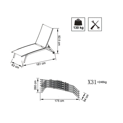 Lettino Prendisole impilabile taupe in Alluminio e Textilene