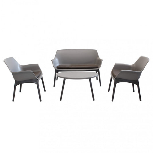 Salotto da esterno in plastica effetto wicker Taupe da Giardino Balcone