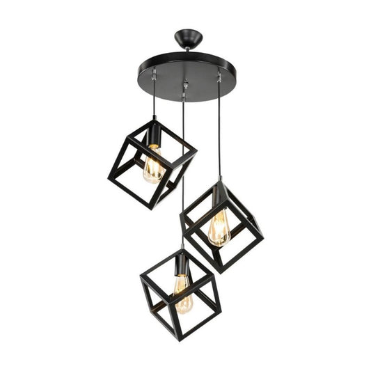 Lampada a Sospensione 3 Cubi Nera Moderna 90 cm