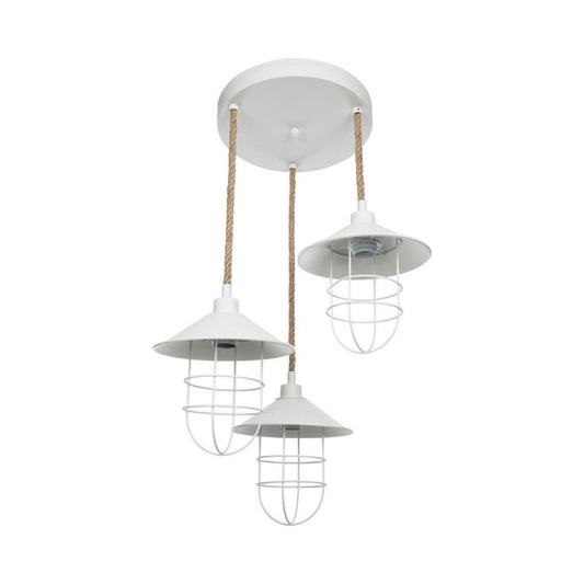 Lampada a Sospensione 3 Luci Bianca e corda iuta 90 cm