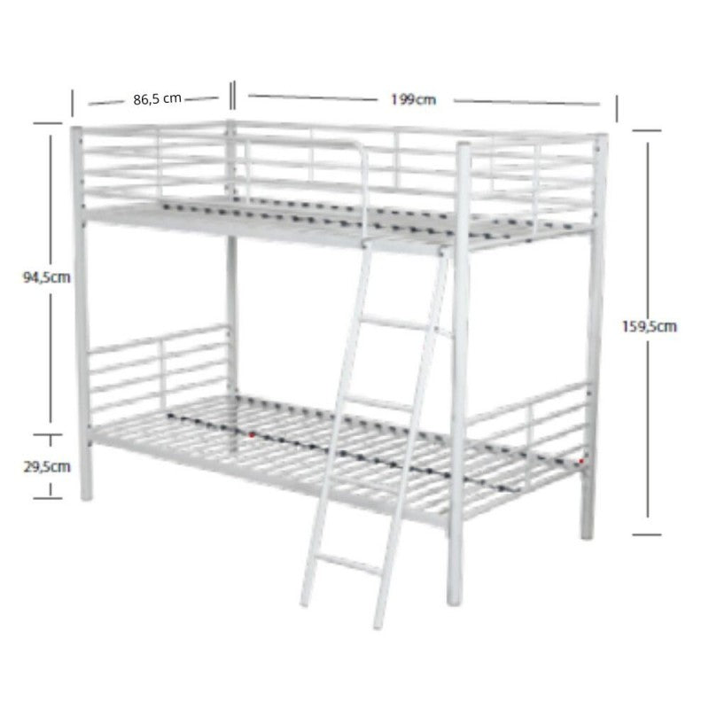 Struttura Letto a Castello in Metallo Bianco 199x97x160 cm