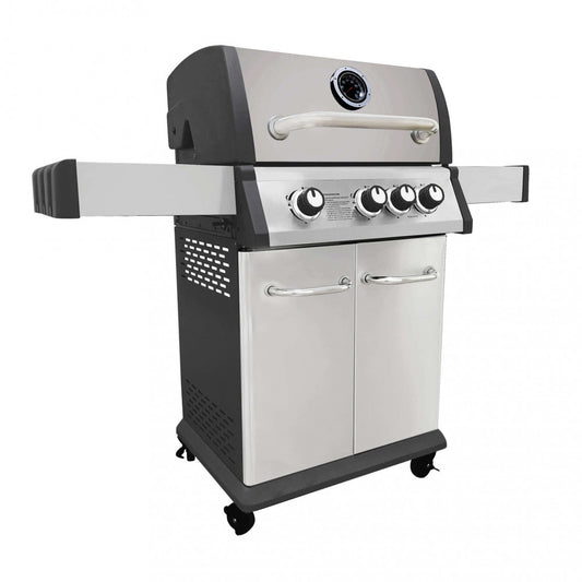 Barbecue a gas 3 fuochi con griglie in acciaio e fornello laterale da Esterno