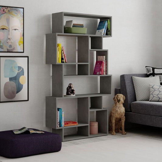 Libreria Bifacciale in Legno Cemento Orizzontale Verticale Moderna