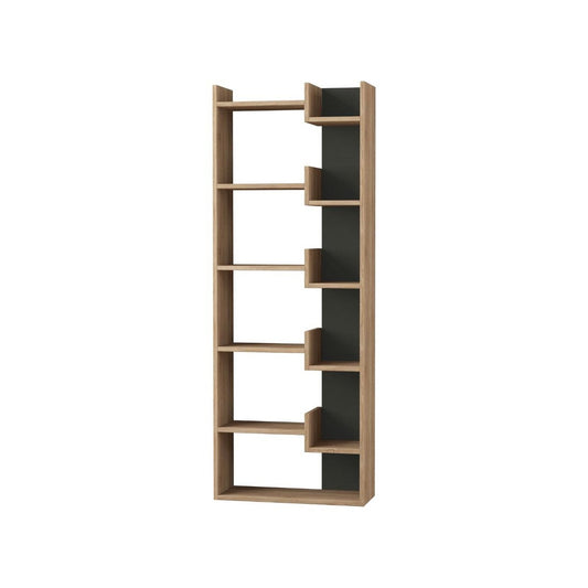 Libreria a 5 livelli Rovere e Antracite in Legno Scaffale rettangolare Moderna