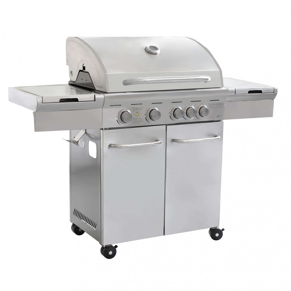 Barbecue a gas 5 fuochi in acciaio inox griglia e piastra ghisa