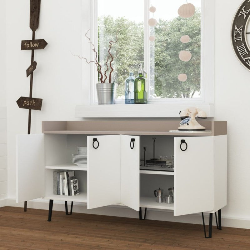 Credenza Madia 140x36x80 cm Bianco Mocha per soggiorno