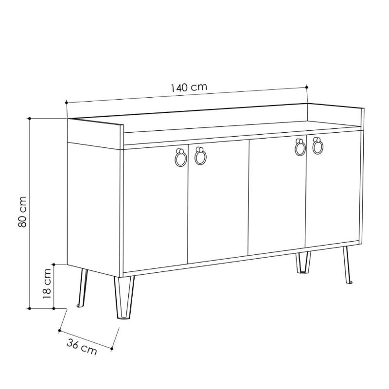 Credenza Madia 140x36x80 cm Bianco Mocha per soggiorno